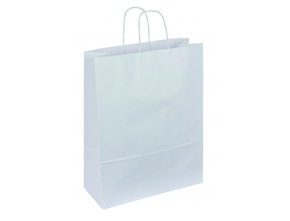 SAC KRAFT 70G/M2 POIGNEES TORSADEES 18X8X22CM PAQUET 50 UNITES COLORIS BLANC  21160