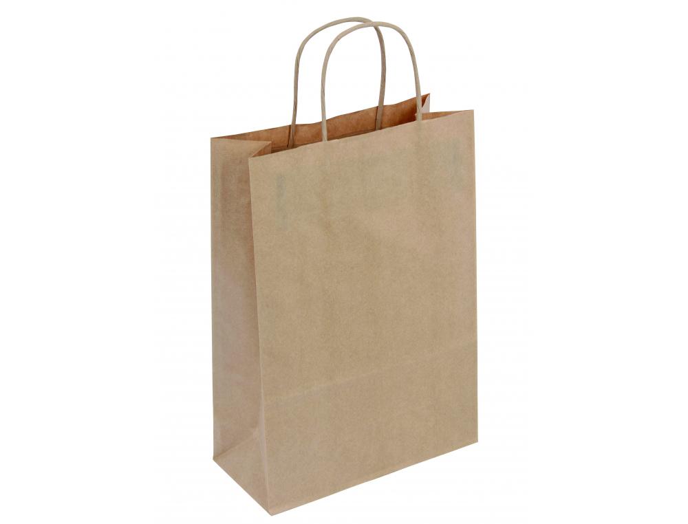 SAC KRAFT 90G/M2 POIGNEES TORSADEES 22X10X31CM PAQUET   50 UNITES COLORIS BRUN