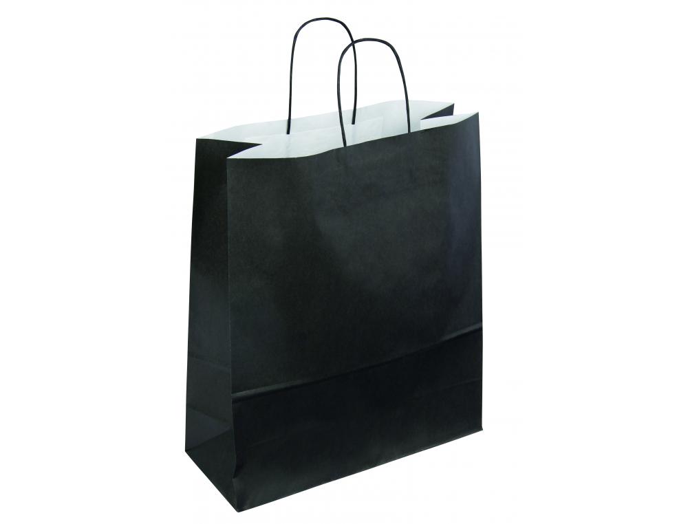 SAC KRAFT 90G/M2 POIGNEES TORSADEES 18X8X22CM PAQUET 50 UNITES COLORIS NOIR 21276