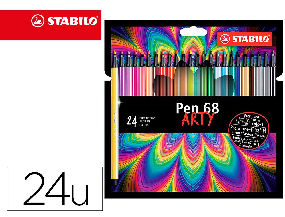FEUTRE DESSIN STABILO PEN 68 ARTY ENCRE INODORE BASE EAU   POINTE MOYENNE TRACE 1MM ETUI CARTON 24 UNITES