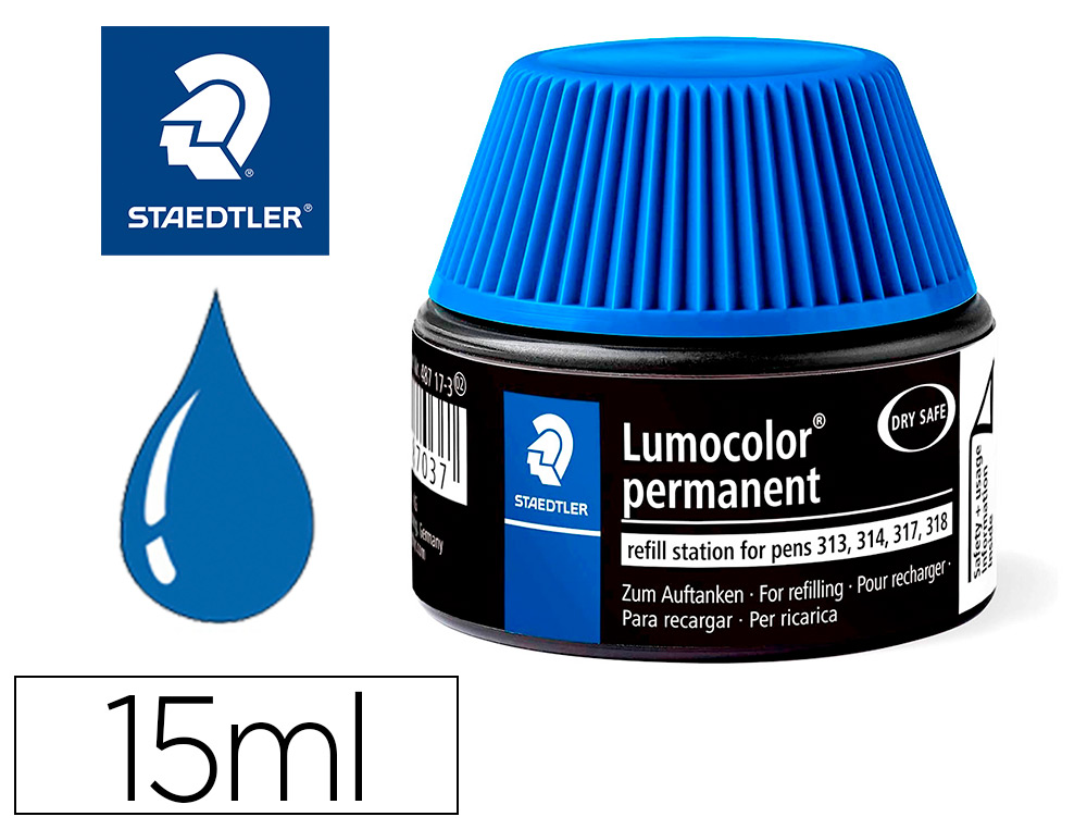 RECHARGE FEUTRE PERMANENT STAEDTLER LUMOCOLOR 487 17    POUR FEUTRES 313/314/317/318  FLACON 15ML COLORIS BLEU