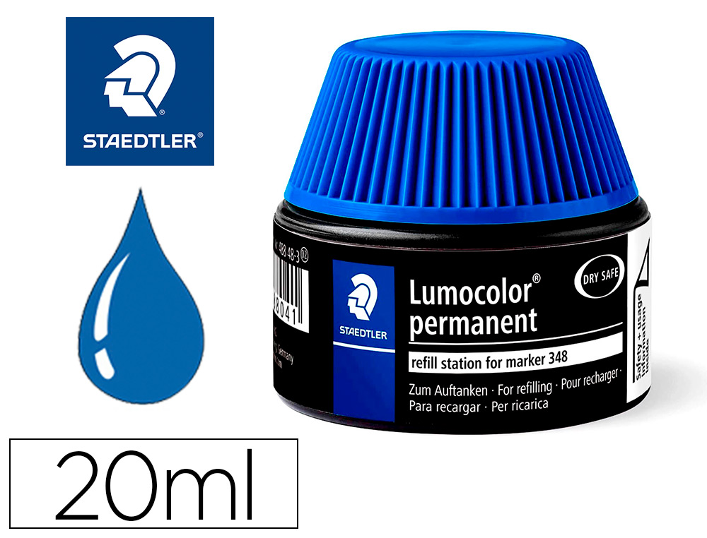 RECHARGE MARQUEUR PERMANENT STAEDTLER LUMOCOLOR 488 48    POUR MARQUEURS COMPACTS 348   FLACON 20ML COLORIS BLEU