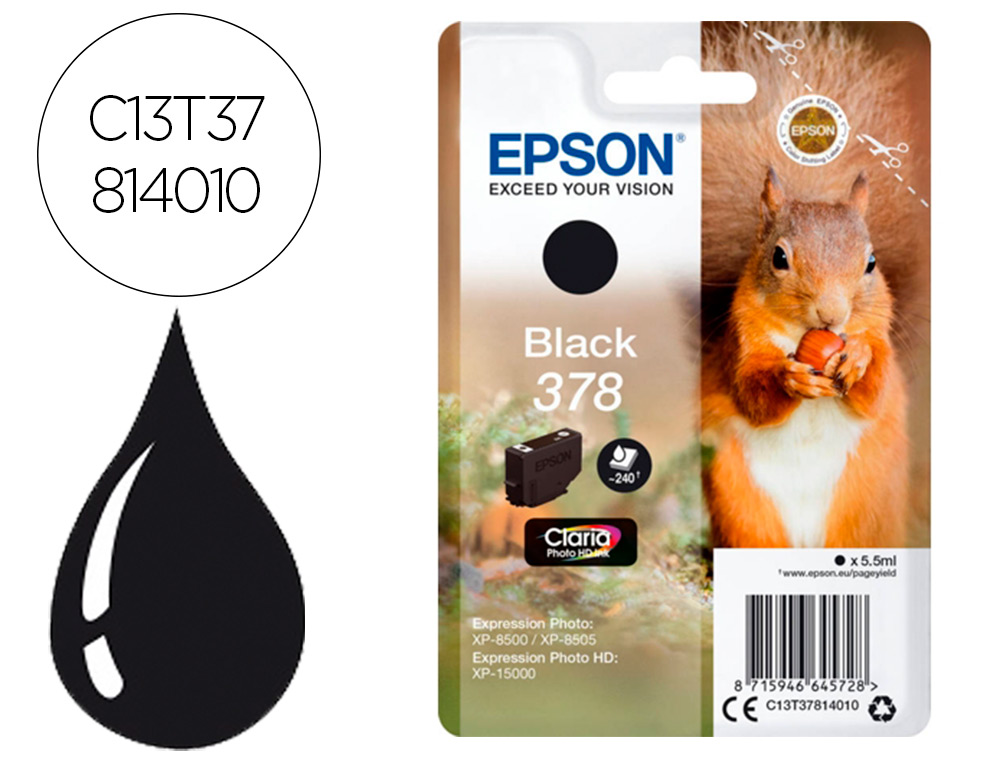 CARTOUCHE ENCRE EPSON 378 XP-8605 / 8606 / XP-15000 /   XP-8500 / 8505 COULEUR NOIR   240 PAGES
