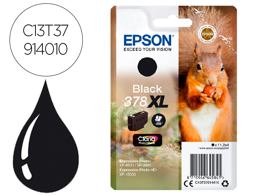 CARTOUCHE ENCRE EPSON 378 XL XP-8605 / 8606 / XP-15000 /   XP-8500 / 8505 COULEUR NOIR   500 PAGES