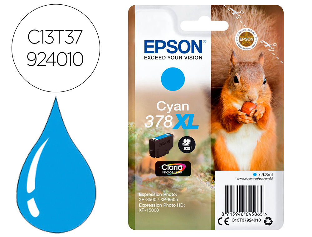 CARTOUCHE ENCRE EPSON 378XL XP-8605 / 8606 / XP-15000 /   XP-8500 / 8505 COULEUR CYAN   830 PAGES