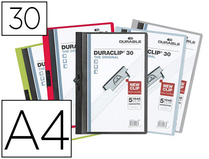 CHEMISE DURABLE DURACLIP PVC CLIP ACIER A4 COUVERTURE INCOLORE TRANSPARENTE DOS RIGIDE OPAQUE ASSORTIMENT CAPACIT 30F