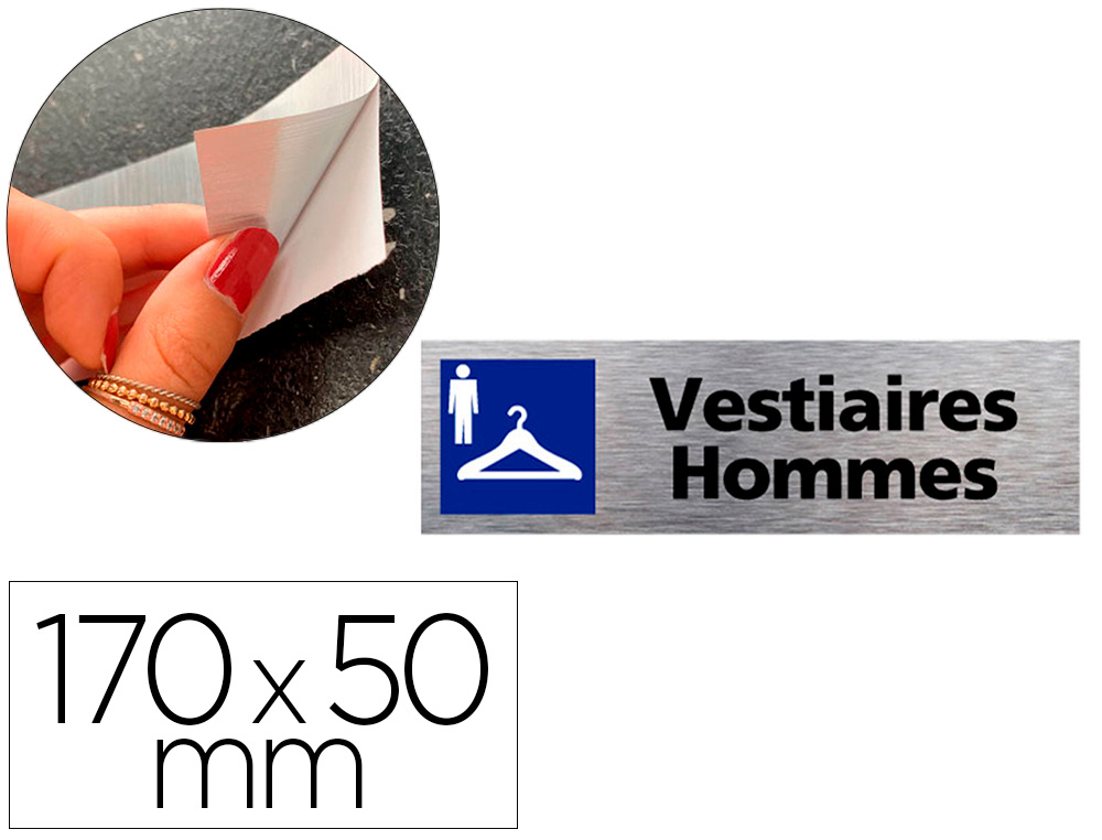 PLAQUE DE PORTE VESTIAIRE HOMMES SIGNALETIQUE BIZ       PICTOGRAMME ALUMINIUM BROSSE  DOUBLE FACE AUTOCOLLANT DOS
