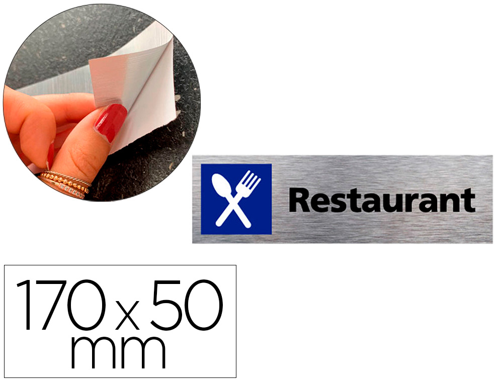 PLAQUE DE PORTE RESTAURANT SIGNALETIQUE BIZ PICTOGRAMME  EN ALUMINIUM BROSSE DOUBLE    FACE AUTOCOLLANT DOS 170X50MM