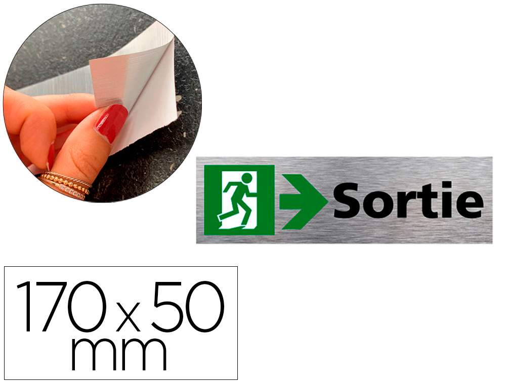 PLAQUE DE PORTE SORTIE DE SECOURS DROITE SIGNALETIQUE   BIZ PICTOGRAMME ALUMINIUM     BROSSE AUTOCOLLANT DOS