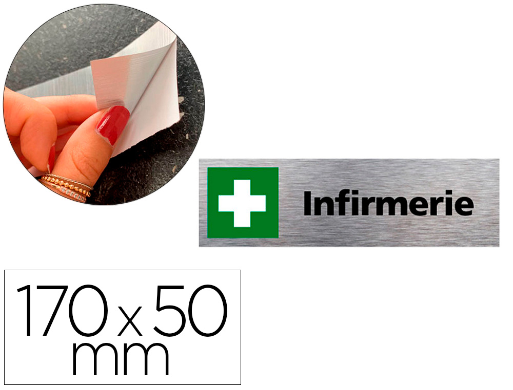 PLAQUE DE PORTE INFIRMERIE SIGNALETIQUE BIZ PICTOGRAMME  EN ALUMINIUM BROSSE DOUBLE    FACE AUTOCOLLANT DOS 170X50MM