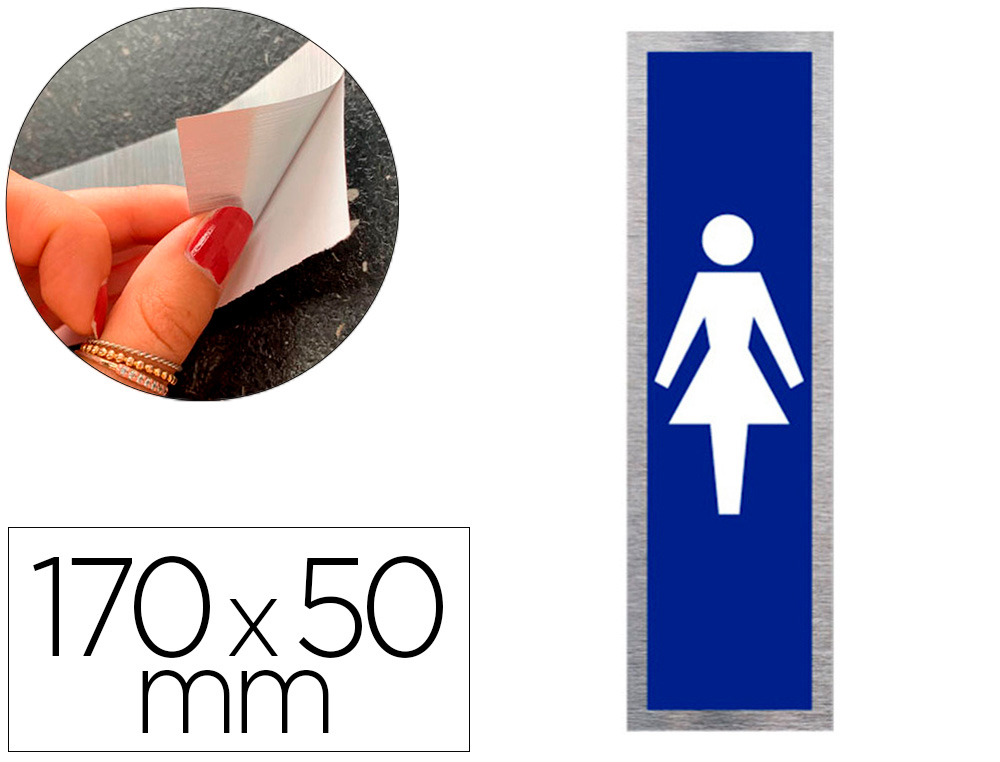PLAQUE DE PORTE TOILETTES FEMME SIGNALETIQUE BIZ        PICTOGRAMME VERTICAL BLEU     ALUMINIUM BROSSE AUTOCOLLANT