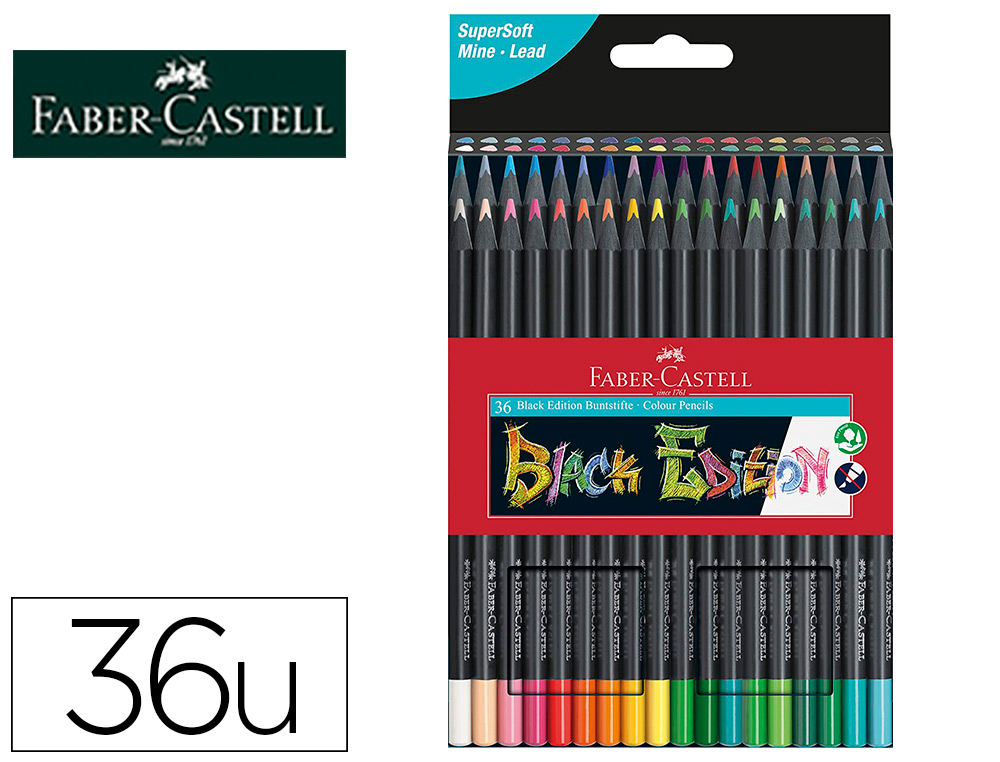 HYPERBURO  CRAYON COULEUR FABER CASTELL TRIANGULAIRE BLACK EDITION EN BOIS  NOIR POCHETTE DE 24