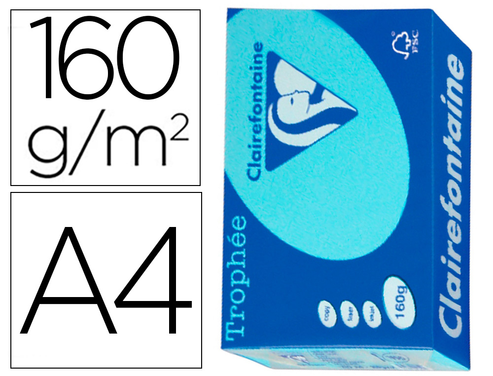 PAPIER CLAIREFONTAINE MULTIFONCTION LASER COULEUR   TROPHE A4 160G/M2 ALIZEE BLEU PARFAITE OPACITE PAQUET 250
