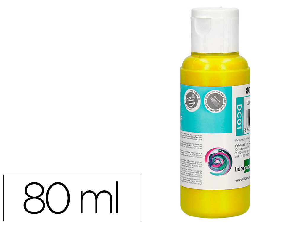 PEINTURE ACRYLIQUE LIDERPAPEL COLORIS JAUNE BOUTEILLE 80ML