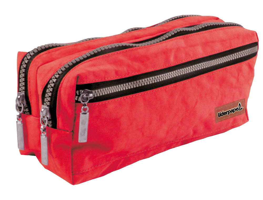 TROUSSE SCOLAIRE LIDERPAPEL LARGE RECTANGULAIRE 3         COMPARTIMENTS 210X80X85MM     COLORIS ROUGE