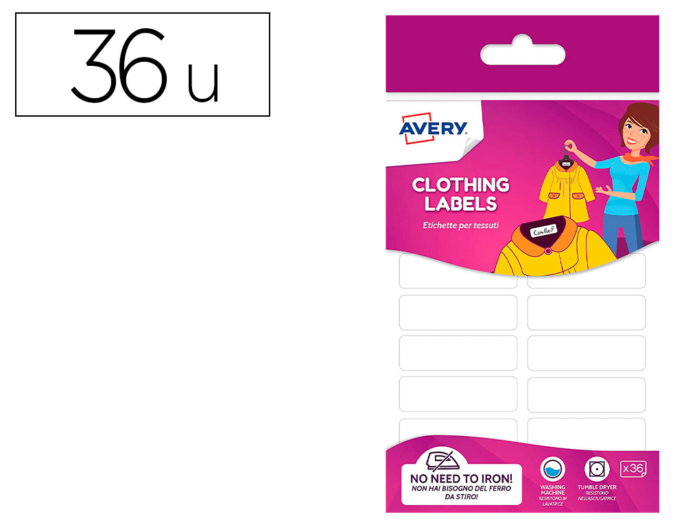 ETIQUETTE AVERY POUR VETEMENTS BLANCHE  45 X 13 MM BOITE DE 36