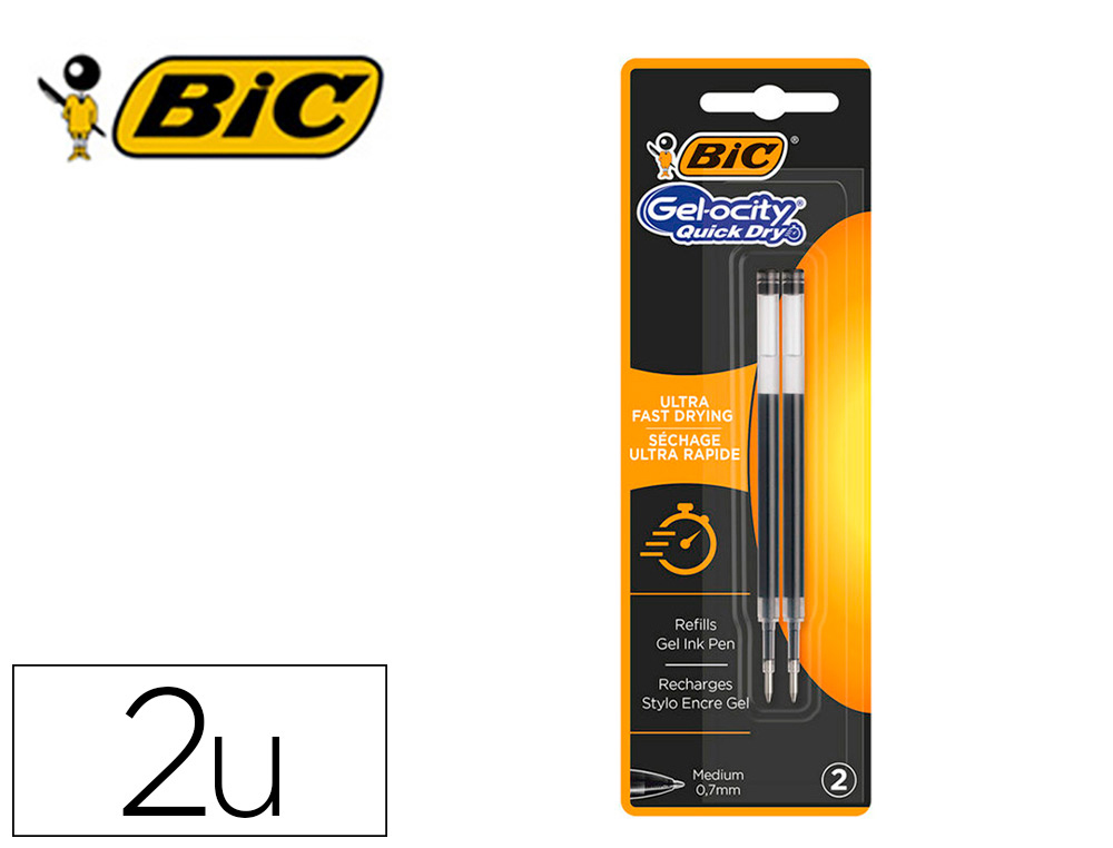 RECHARGE STYLO GEL BIC GELOCITY QUICK DRY POINTE     MOYENNE NOIR BLISTER DE 2