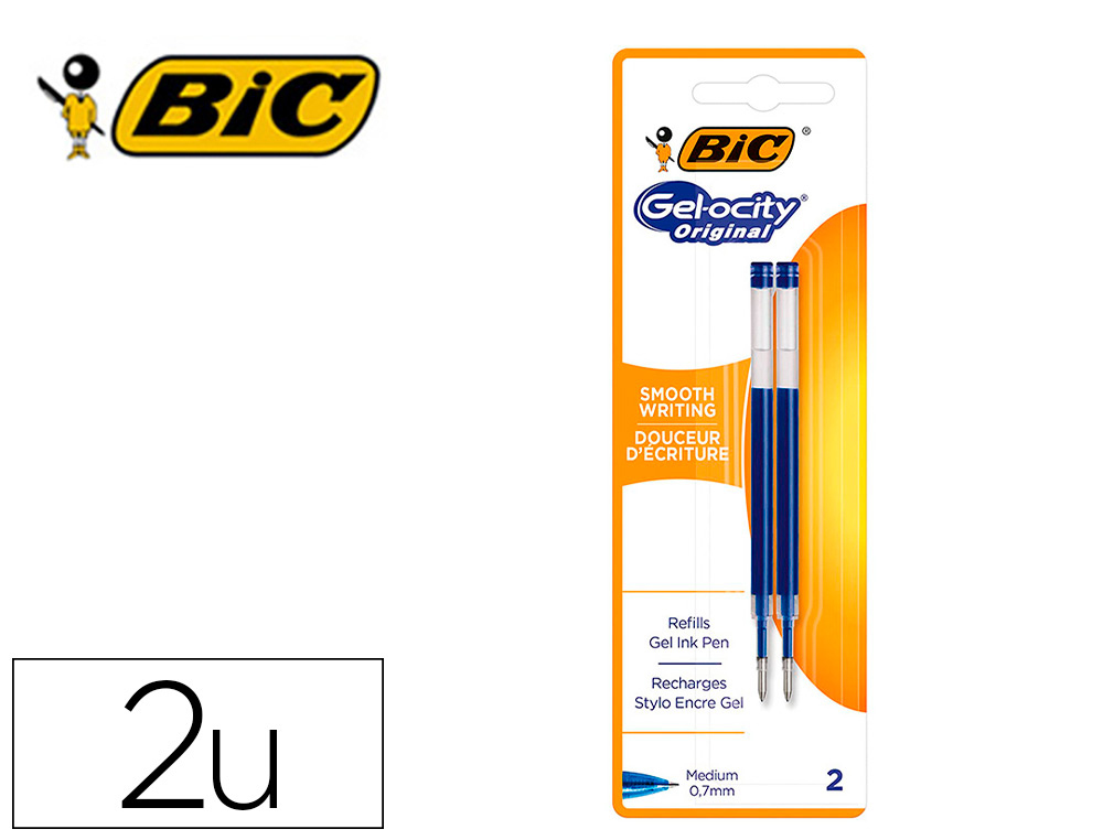 RECHARGE STYLO GEL BIC GELOCITY QUICK DRY POINTE     MOYENNE BLEU BLISTER DE 2