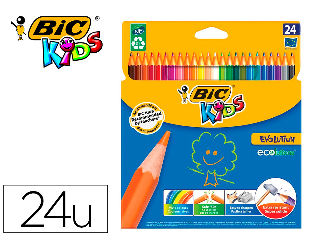 CRAYON DE COULEUR BIC EVOLUTION ECOLUTIONS  -       POCHETTE X 24 -CORPS          HEXAGONAL - MINE SUPER SOLIDE
