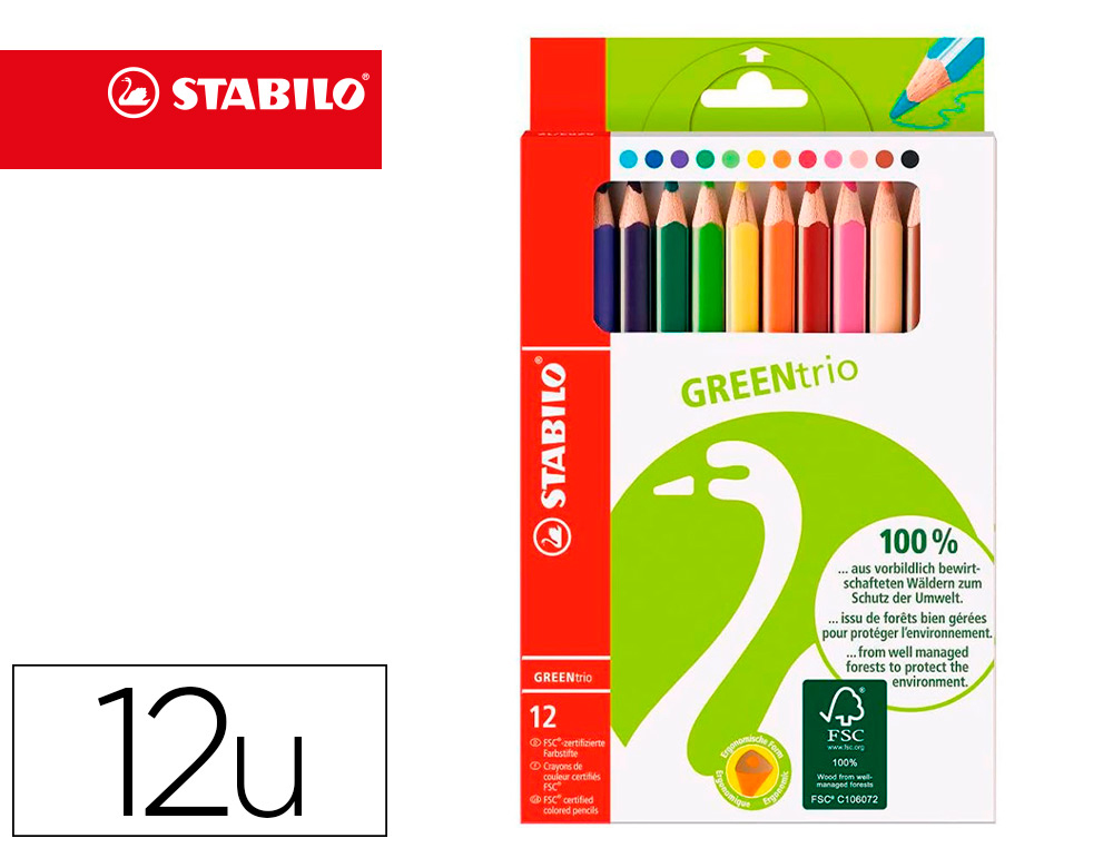 ETUI CARTON DE 12 CRAYONS DE COULEUR STABILO GREEN TRIO