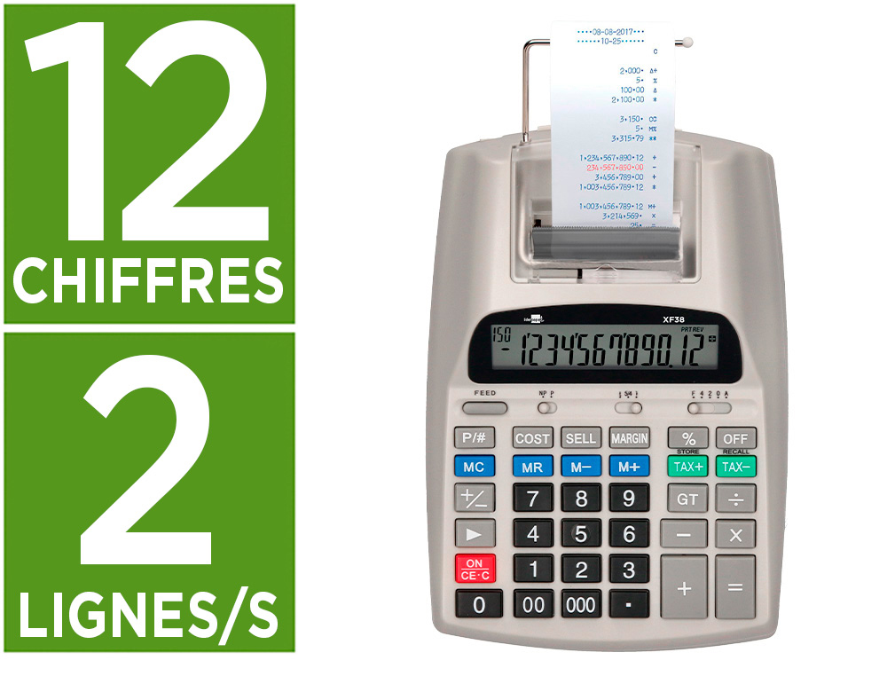 CALCULATRICE LIDERPAPEL IMPRIMANTE PROFESSIONNELLE    BICOLORE 12 CHIFFRES          225X158X56MM COLORIS BLANC