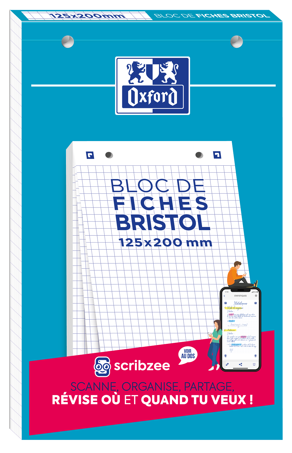 BLOC DE FICHES BRISTOL OXFORD 125X200 30 FICHES PERFOREES   Q5/5 BLANC