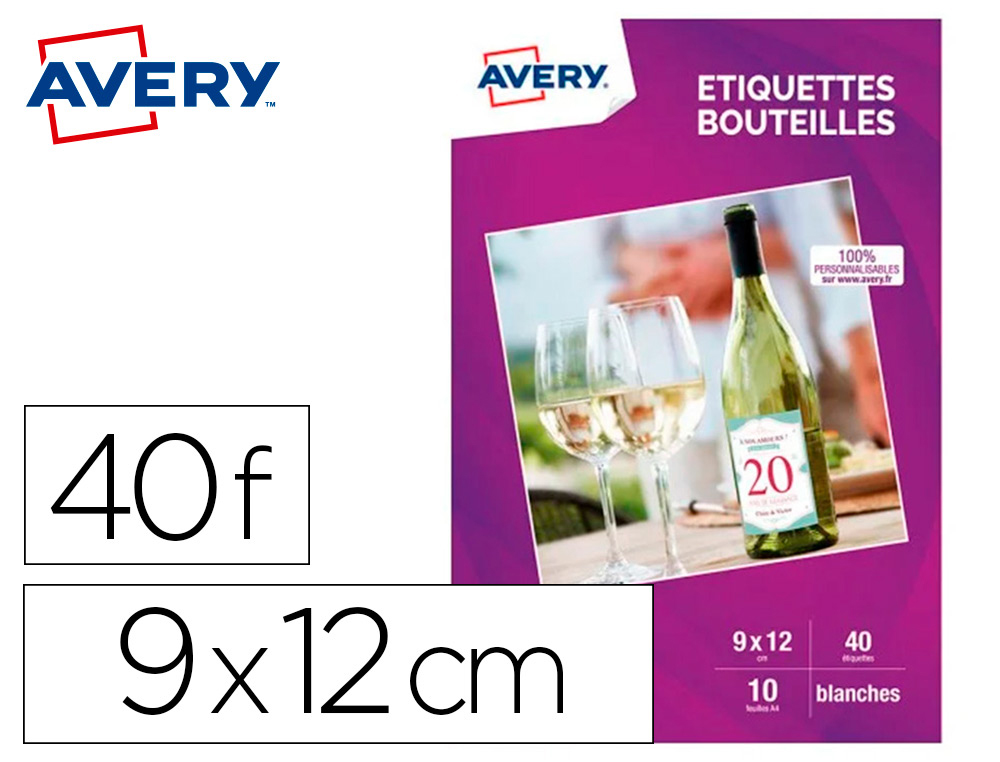 ETIQUETTE AVERY BLANC 12X9CM POUR BOUTEILLE JET D ENCRE    PAQUET DE 40