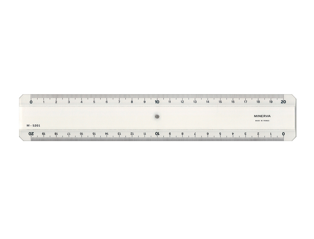 REGLE PLATE DOUBLE DECIMETRE MINERVA 2 BISEAUX 20 CM