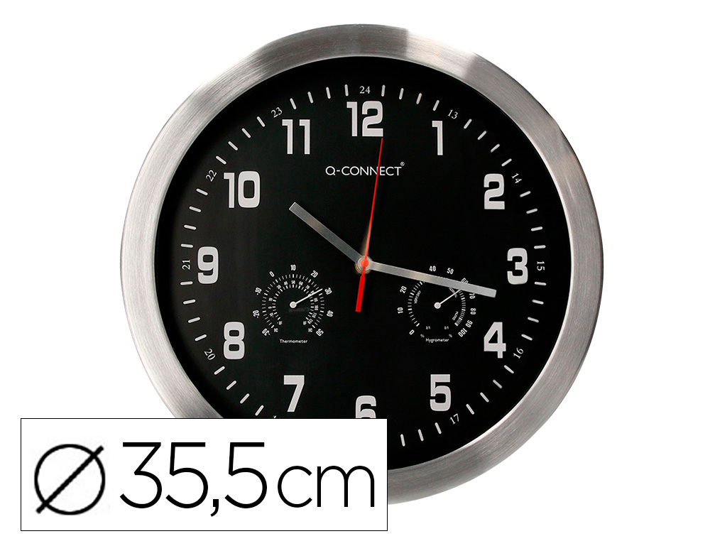 HORLOGE Q-CONNECT MURALE METALLIQUE MOUVEMENT          SILENCIEUX DIAMETRE 35 CM     COLORIS NOIR