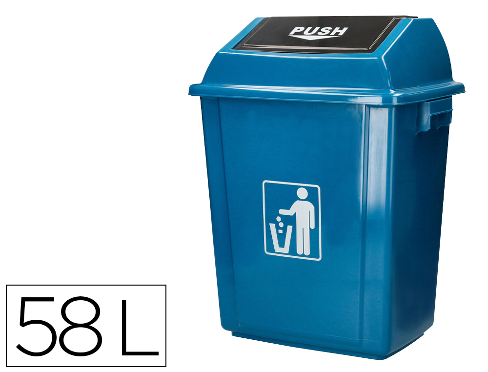 POUBELLE Q-CONNECT PLASTIQUE COUVERCLE BASCULANT 58L       470X330X760MM COLORIS BLEU