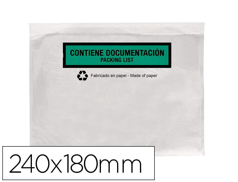 POCHETTE PORTE-DOCUMENTS Q-CONNECT 240X135MM AUTO-ADHESIVE EN PAPIER TEXTE ESPAGNOL ANGLAIS BOITE 100 UNITES