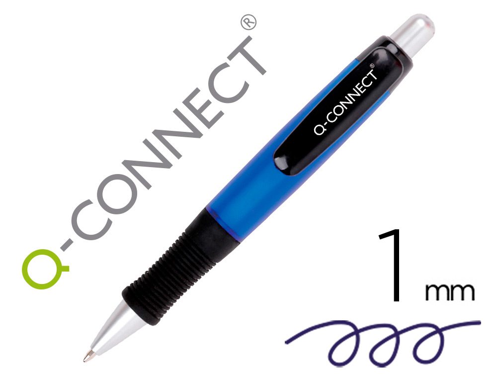 STYLO-BILLE Q-CONNECT PREMIUM RETRACTABLE GRIP PREHENSION   CAOUTCHOUC POINTE 1MM COLORIS BLEU