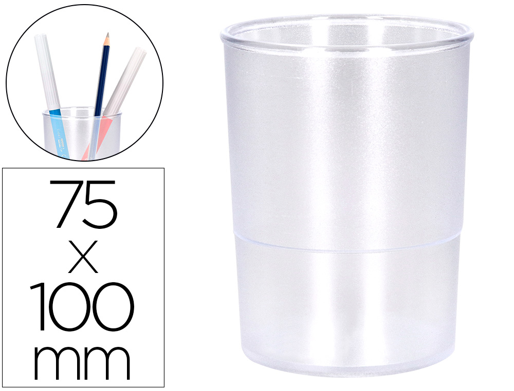 POT A CRAYONS Q-CONNECT PLASTIQUE DIAMETRE 75MM       HAUTEUR 100MM COLORIS         TRANSPARENT
