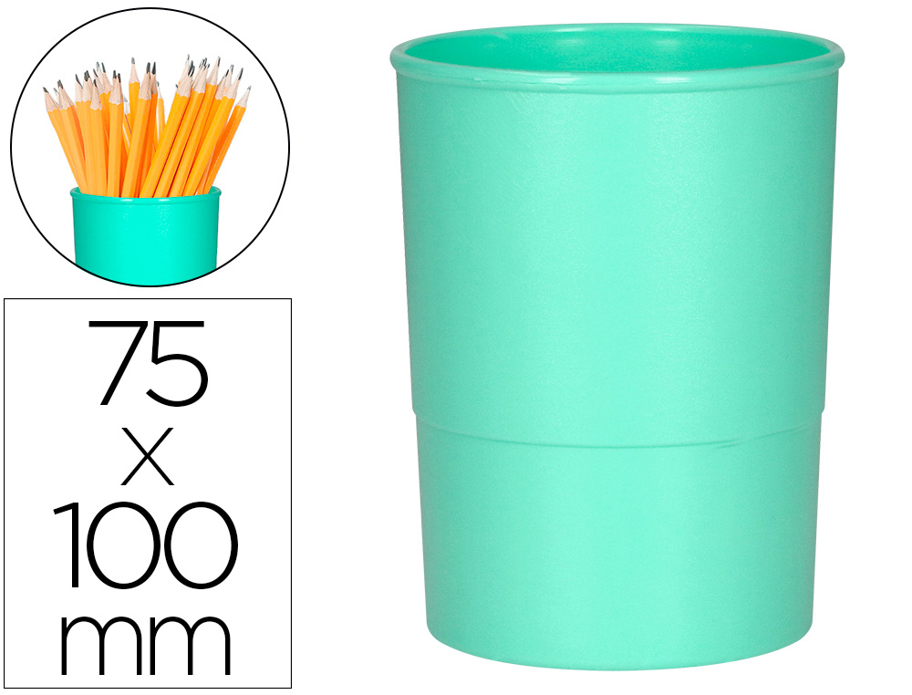POT A CRAYONS Q-CONNECT PLASTIQUE DIAMETRE 75MM       HAUTEUR 100MM COLORIS VERT    MENTHE OPAQUE