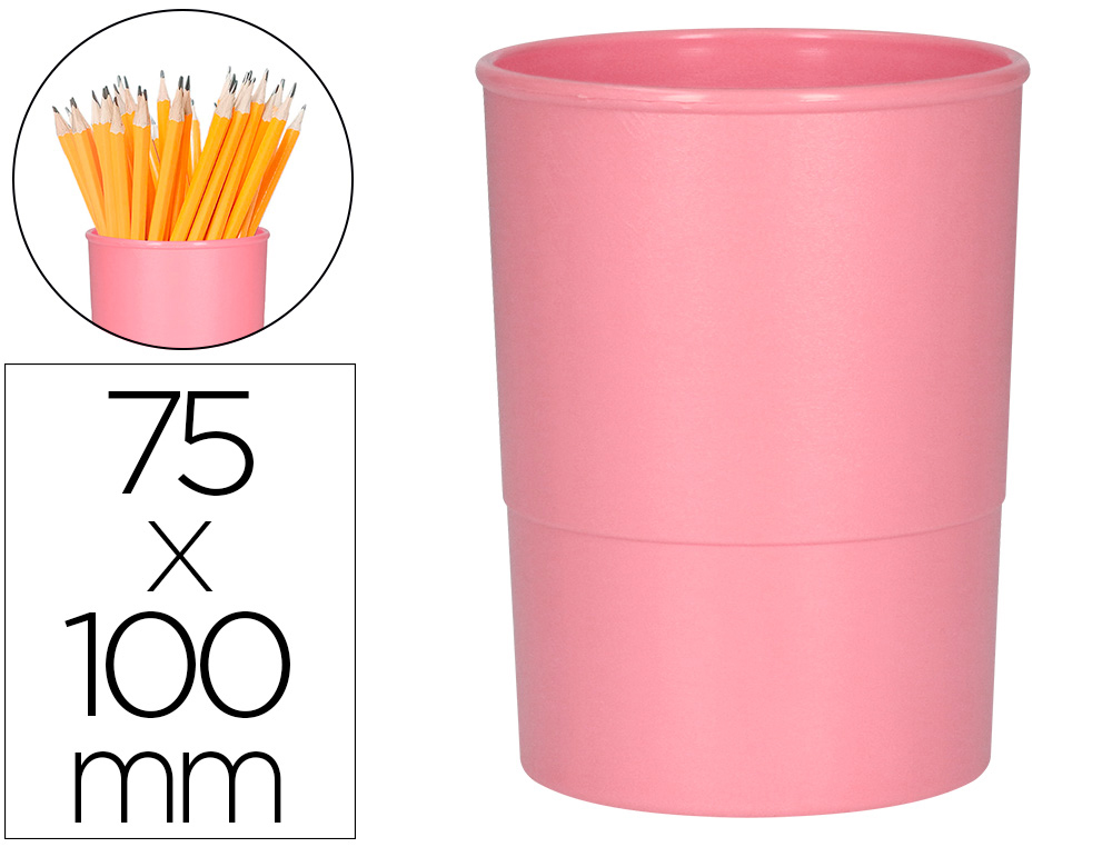 POT A CRAYONS Q-CONNECT PLASTIQUE DIAMETRE 75MM       HAUTEUR 100MM COLORIS ROSE    PASTEL OPAQUE