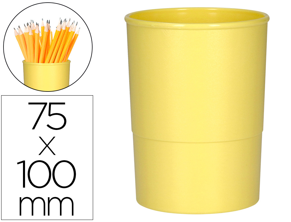 POT A CRAYONS Q-CONNECT PLASTIQUE DIAMETRE 75MM       HAUTEUR 100MM COLORIS JAUNE   PASTEL OPAQUE