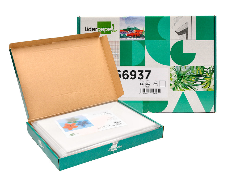 PAPIER CARTONNE LIDERPAPEL A4 180GR COLORIS BLANC PAQUET    25+5 FEUILLES