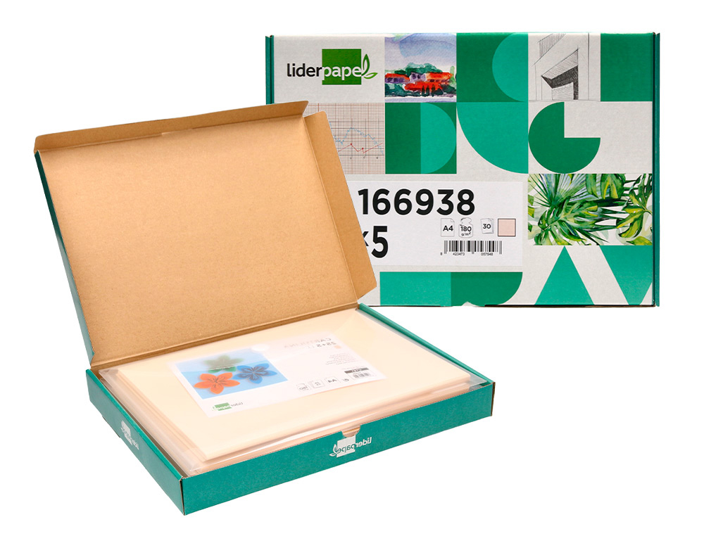 PAPIER CARTONNE LIDERPAPEL A4 180GR COLORIS CREME PAQUET    25+5 FEUILLES