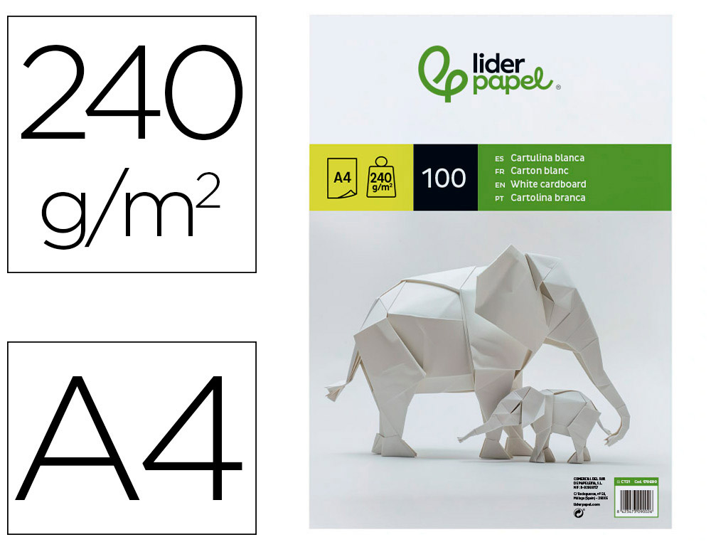 PAPIER CARTONNE LIDERPAPEL A4 240GR COLORIS BLANC PAQUET    100 FEUILLES