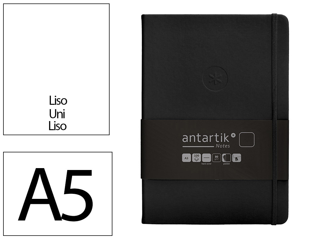 CARNET FERMETURE ELASTIQUE ANTARTIK NOTES COUVERTURE RIGIDE A5 PAPIER UNI IVOIRE 100 FEUILLES 80GR FSC COLORIS NOIR