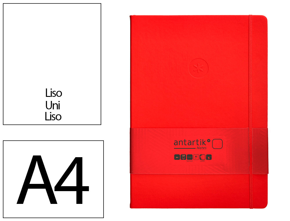 CARNET A4 ANTARTIK NOTES PAPIER UNI IVOIRE COUVERTURE  RIGIDE FERMETURE ELASTIQUE 200PAGES 80GR COLORIS ROUGE
