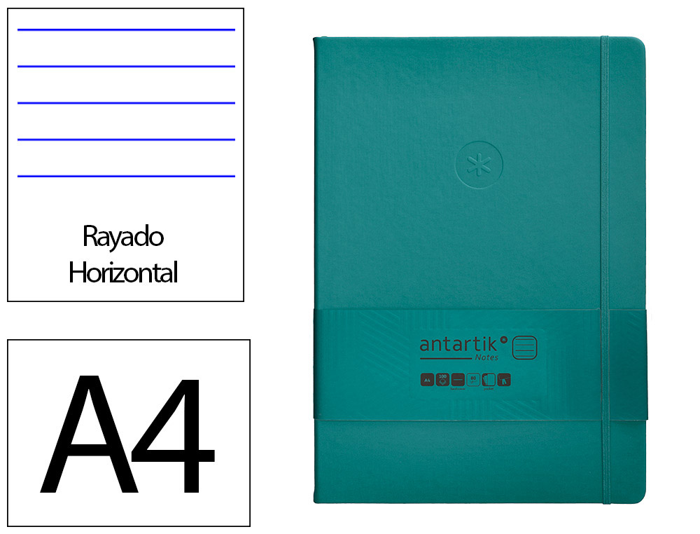 CARNET A4 ANTARTIK NOTES LIGNECOUVERTURE RIGIDE FERMETURE   ELASTIQUE 200 PAGES 80GR      COLORIS VERT PAON