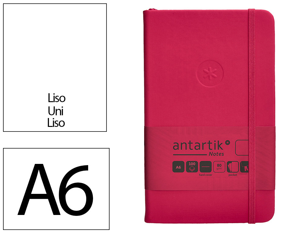 CARNET A6 ANTARTIK NOTES PAPIER UNI IVOIRE COUVERTURE  RIGIDE FERMETURE ELASTIQUE 100PAGES 80GR COLORIS FRAMBOISE