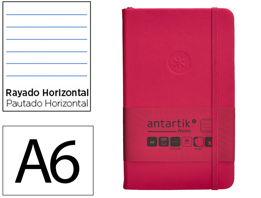 CARNET A6 ANTARTIK NOTES LIGNECOUVERTURE RIGIDE FERMETURE   ELASTIQUE 100 PAGES 80GR      COLORIS FRAMBOISE