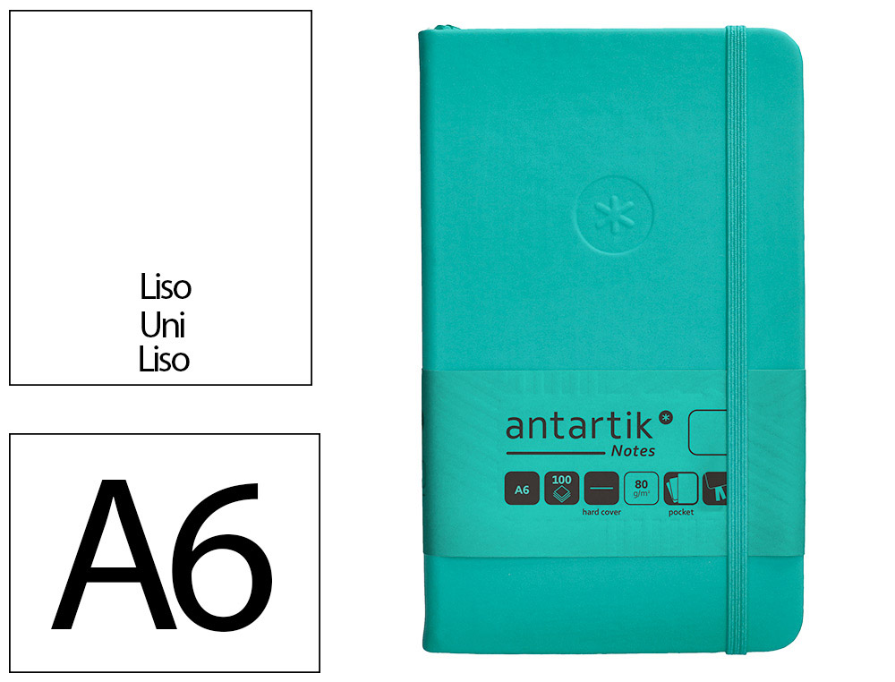 CARNET A6 ANTARTIK NOTES PAPIER UNI IVOIRE COUVERTURE  RIGIDE FERMETURE ELASTIQUE 100PAGES 80GR COLORIS VERT MENTHE