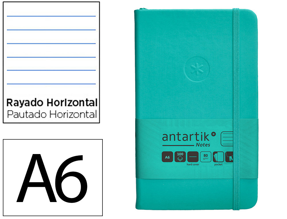 CARNET A6 ANTARTIK NOTES LIGNECOUVERTURE RIGIDE FERMETURE   ELASTIQUE 100 PAGES 80GR      COLORIS VERT MENTHE