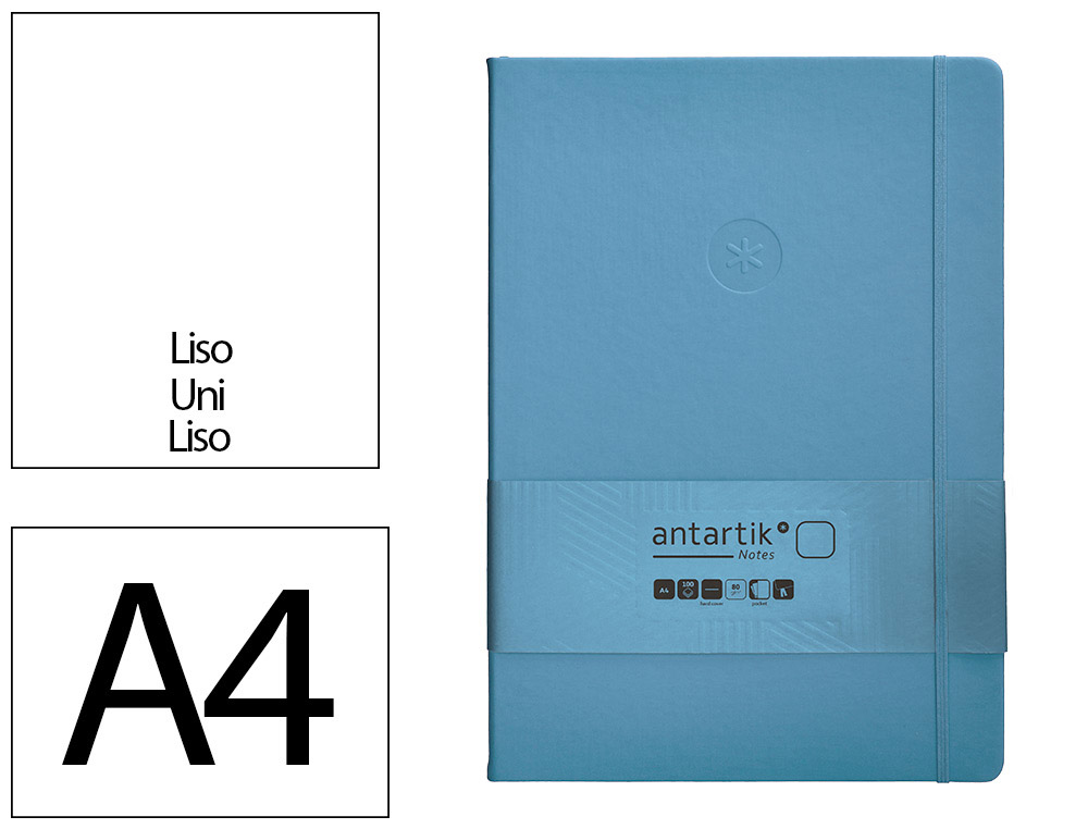 CARNET A4 ANTARTIK NOTES PAPIER UNI IVOIRE COUVERTURE  RIGIDE FERMETURE ELASTIQUE 100PAGES 80GR COLORIS BLEU CIEL