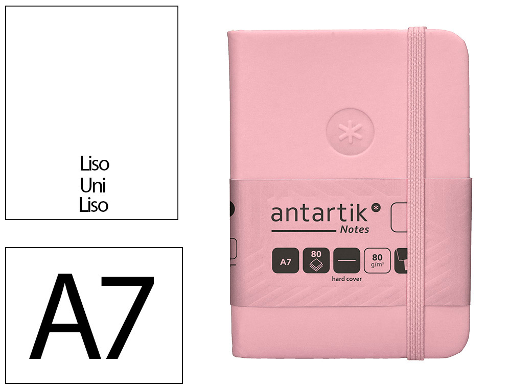 CARNET A7 ANTARTIK NOTES PAPIER UNI IVOIRE COUVERTURE  RIGIDE FERMETURE ELASTIQUE 160PAGES 80GR COLORIS ROSE PASTEL