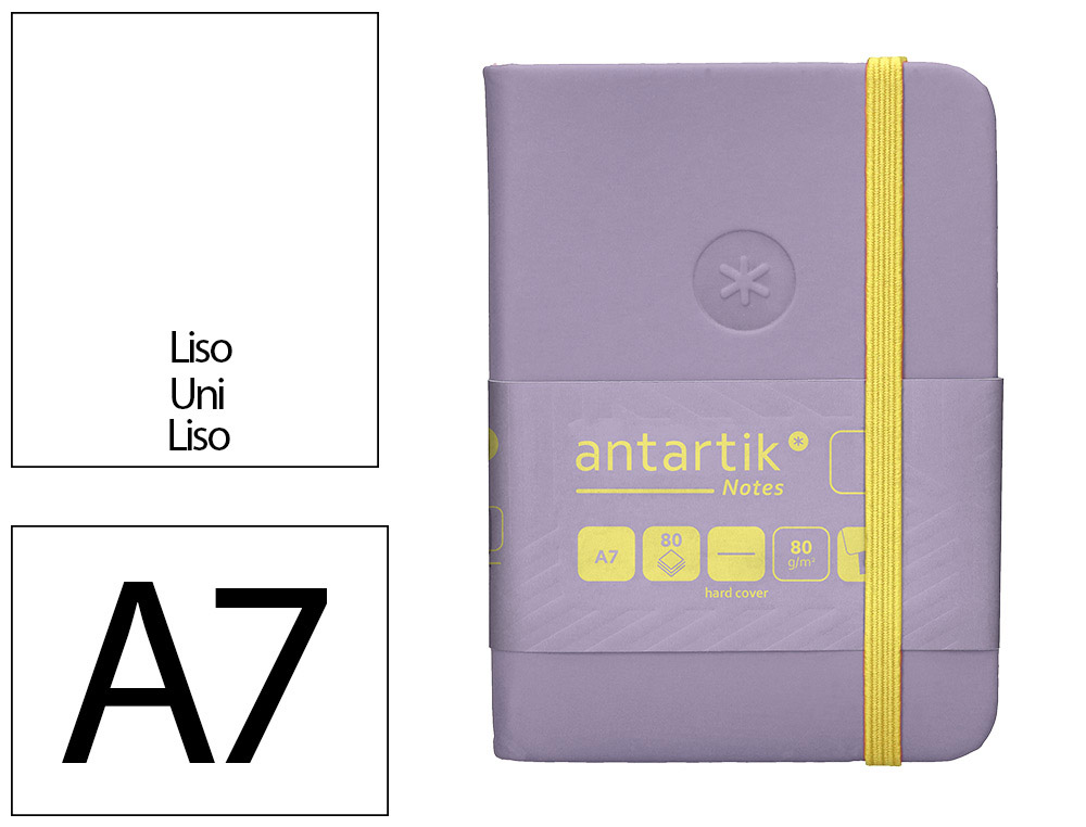 CARNET A7 ANTARTIK NOTES PAPIER UNI IVOIRE COUVERTURE RIGIDE FERMETURE ELASTIQUE JAUNE 160 PAGES 80GR COLORIS LILAS