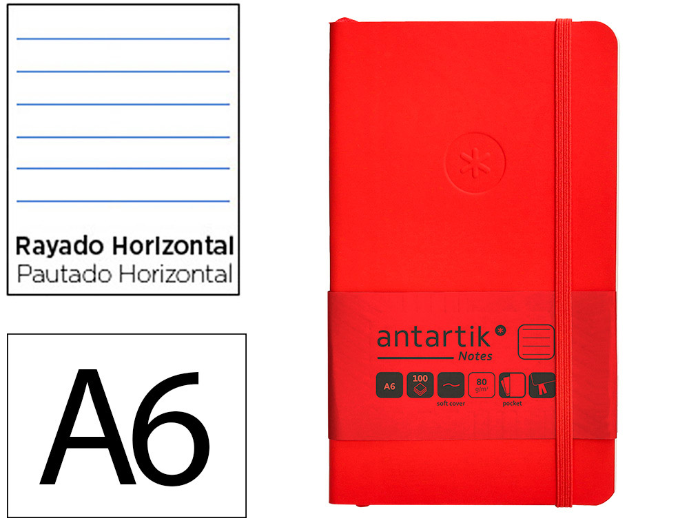 CARNET FERMETURE ELASTIQUE ANTARTIK NOTES COUVERTURE     SOUPLE A6 LIGNE 100 FEUILLES  80GR FSC COLORIS ROUGE
